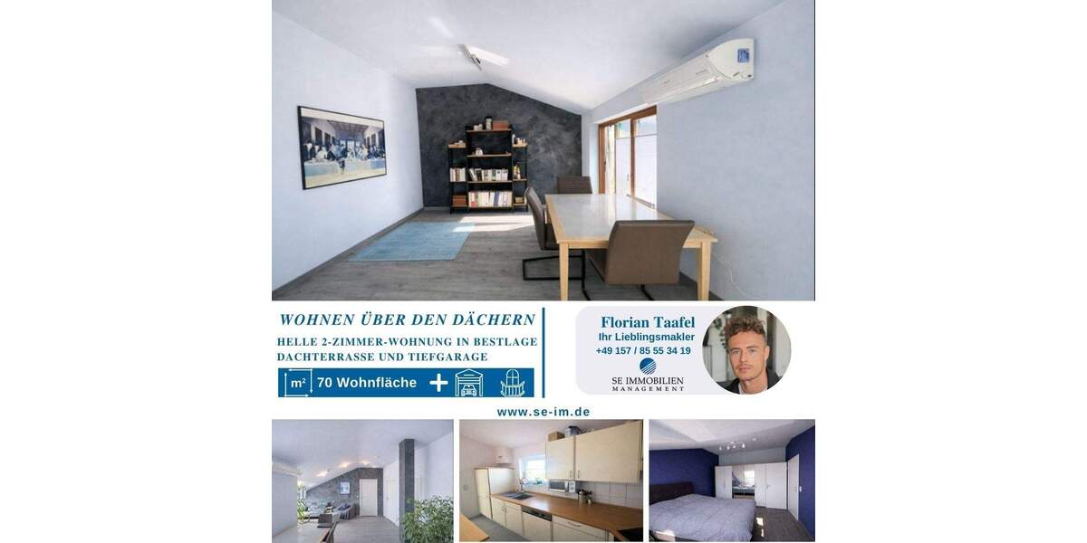 Wohnen über den Dächern: Helle 2-Zimmer-Wohnung mit Dachterrasse und Tiefgarage in Bestlage 2 zimmer