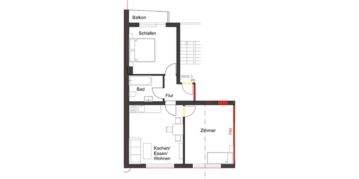 Etagenwohnung Pforzheim Nordstadt - 3 Zimmer, 63 m&sup2;, 710&euro; | Angebot:25756700