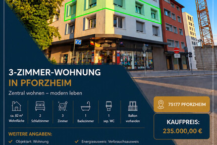 Moderne 3 Zimmer Wohnung in zentraler Lage - Wohnung Pforzheim Innenstadt | Angebot:27333082