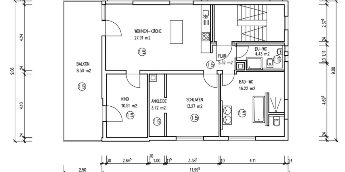 Etagenwohnung Pforzheim Büchenbronn - 3 Zimmer, 86 m&sup2;, 268.000&euro; | Angebot:23788922