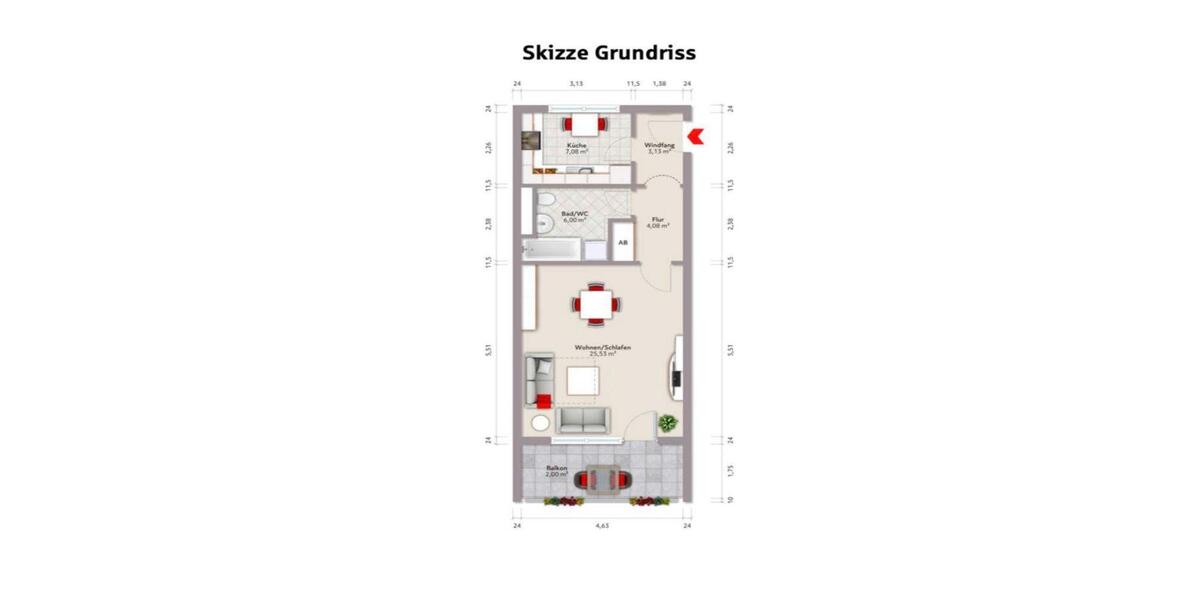 Etagenwohnung Pforzheim Dillweißenstein - 1.5 Zimmer, 49 m&sup2;, 215.000&euro; | Angebot:27070248