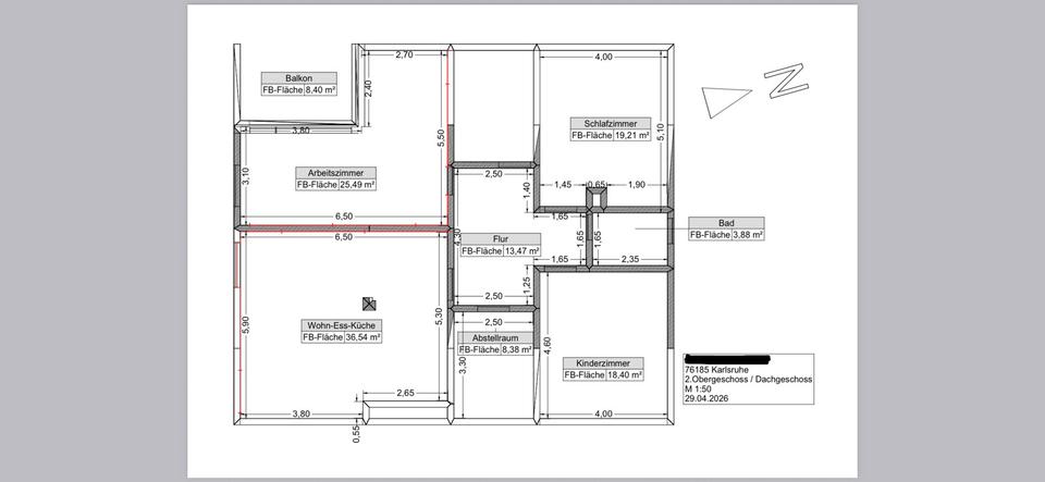 Dachgeschoßwohnung Karlsbad - 4 Zimmer, 100 m&sup2;, 1.350&euro; | Angebot:26406579
