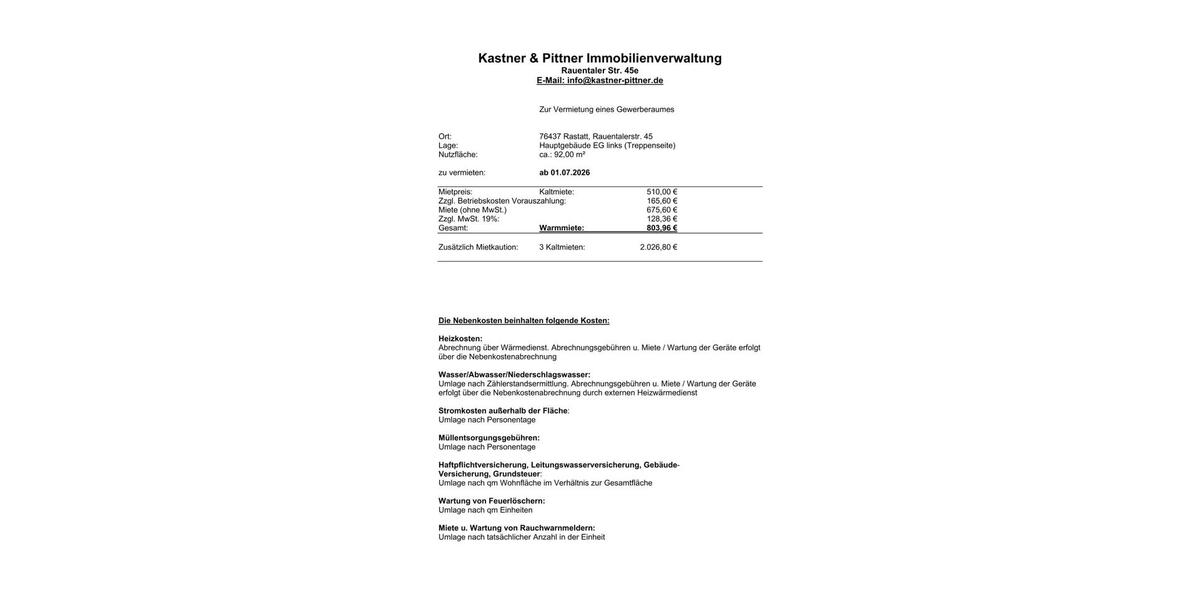 Gewerbeobjekt Rastatt - 840&euro; | Angebot:24545533