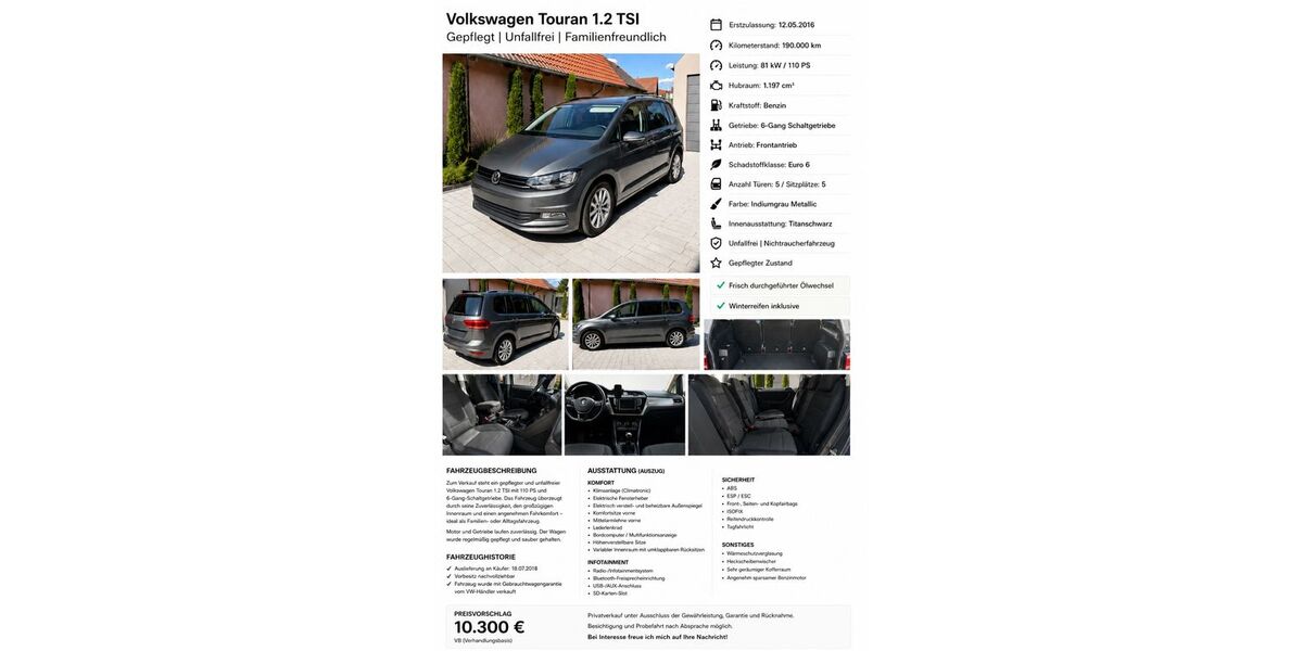 VW Touran 190.000 km 8.500 &euro; Wörth am Rhein 76744