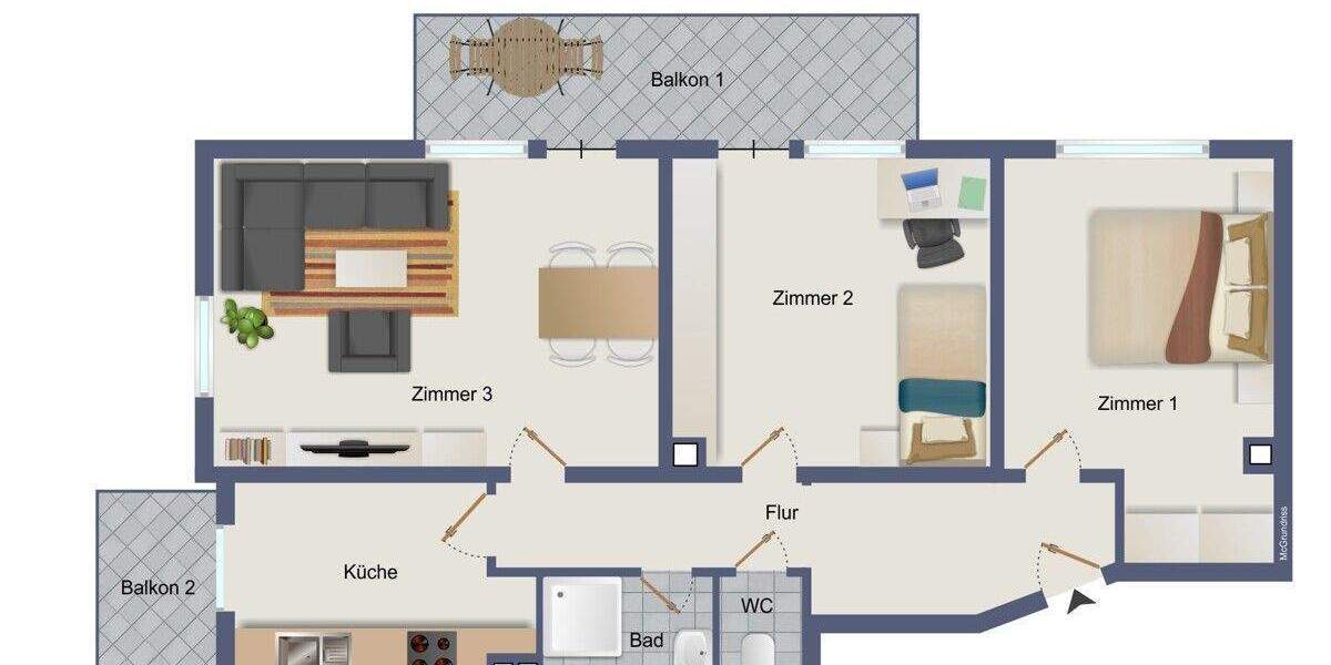 3-Zimmerwohnung in sehr ruhiger Lage mit 2 Balkonen, toller Aufteilung und Einzelgarage (Erbpacht) 3 zimmer
