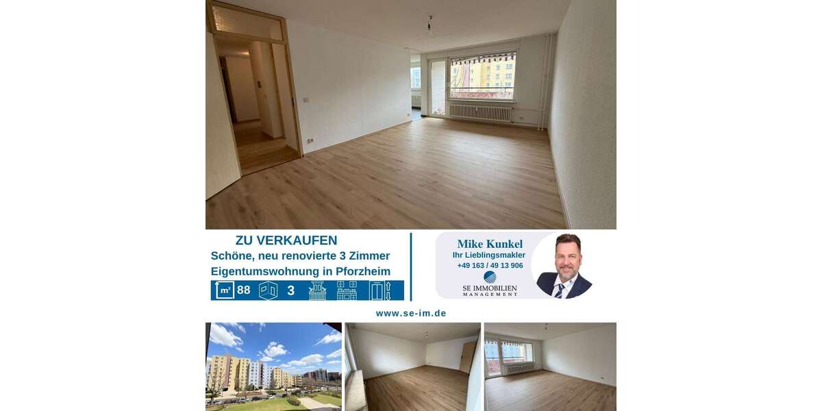 Etagenwohnung Pforzheim Eutingen - 3 Zimmer, 88 m&sup2;, 299.000&euro; | Angebot:26377036