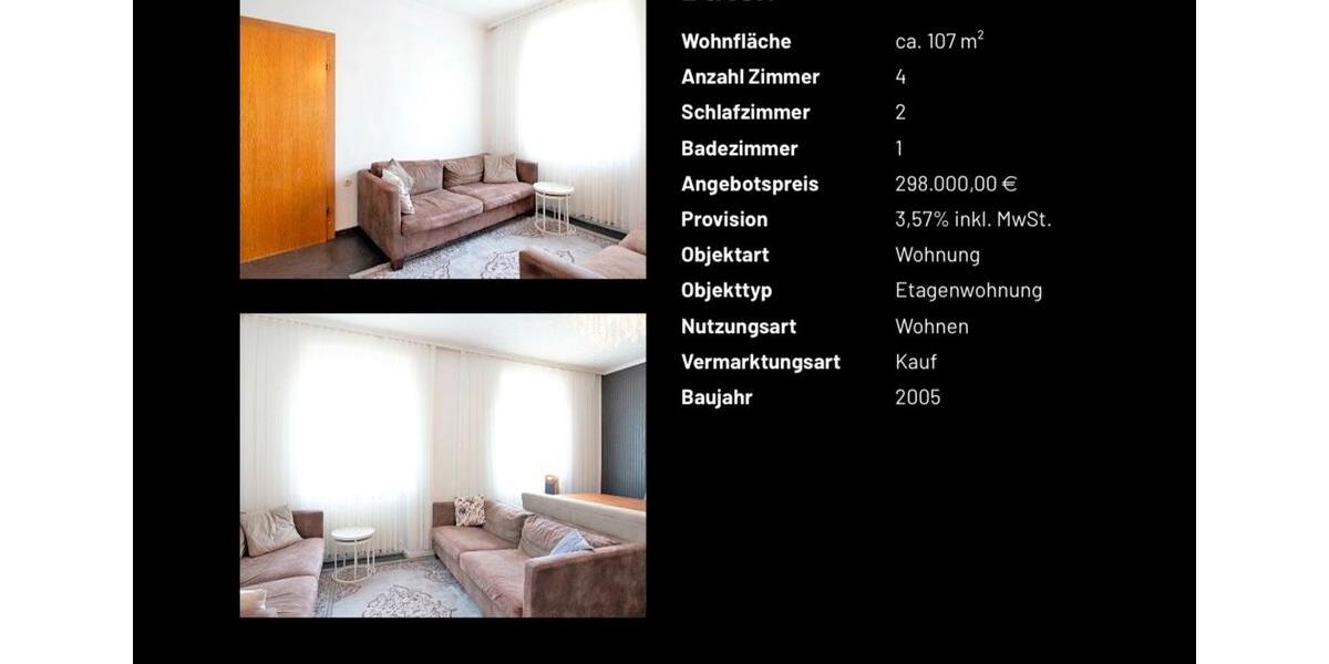Etagenwohnung Bretten - 4 Zimmer, 107 m&sup2;, 298.000&euro; | Angebot:27118384