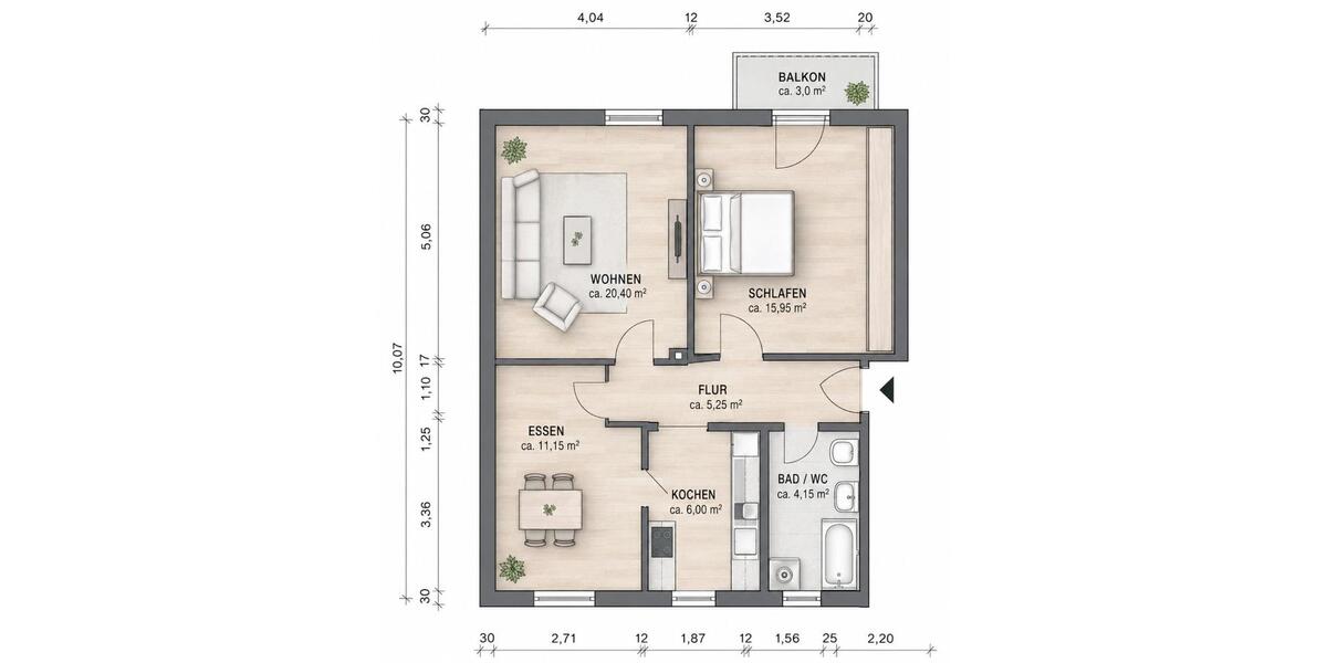 Etagenwohnung Rastatt - 3 Zimmer, 64 m&sup2;, 179.000&euro; | Angebot:27234845