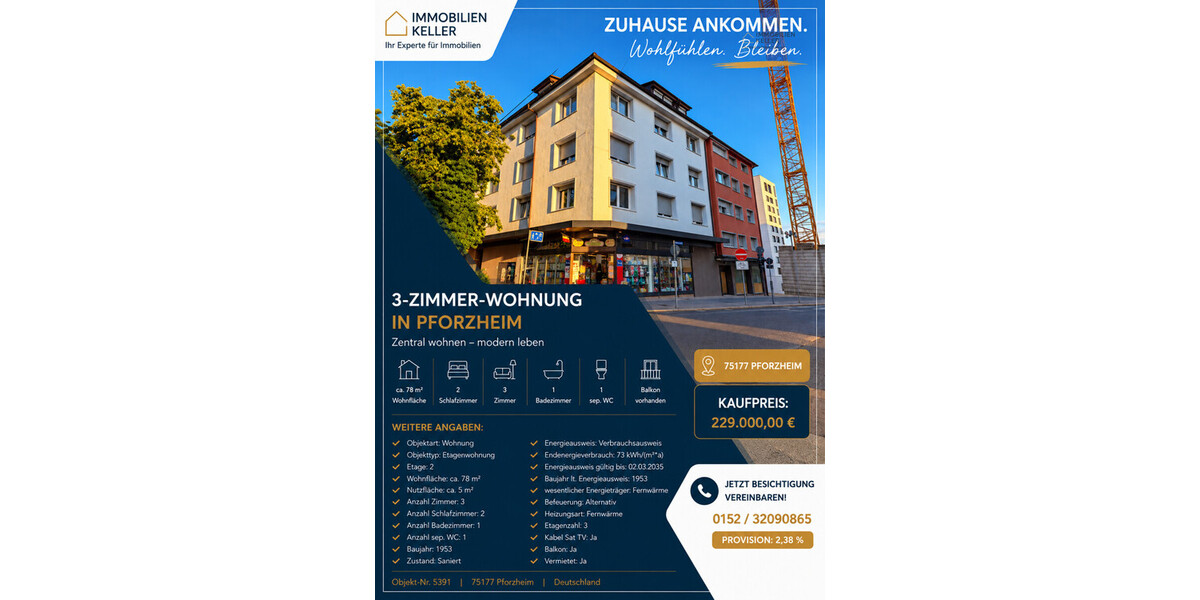 Moderne 3 Zimmer Wohnung in zentraler lage - Etagenwohnung Pforzheim Innenstadt | Angebot:27333201