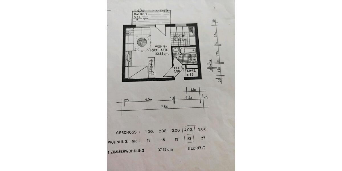 Etagenwohnung Karlsruhe Neureut - 1 Zimmer, 37 m&sup2;, 215.000&euro; | Angebot:27236683