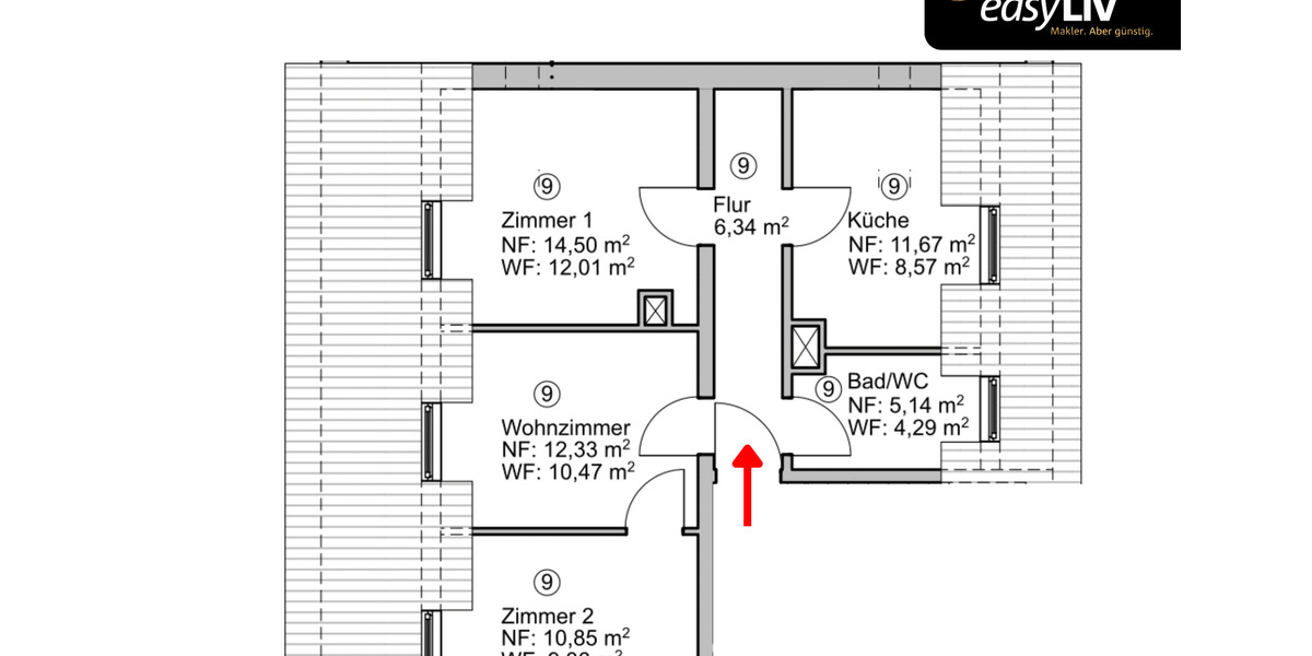Etagenwohnung Baden-Baden Balg - 3 Zimmer, 51 m&sup2;, 690&euro; | Angebot:26305521