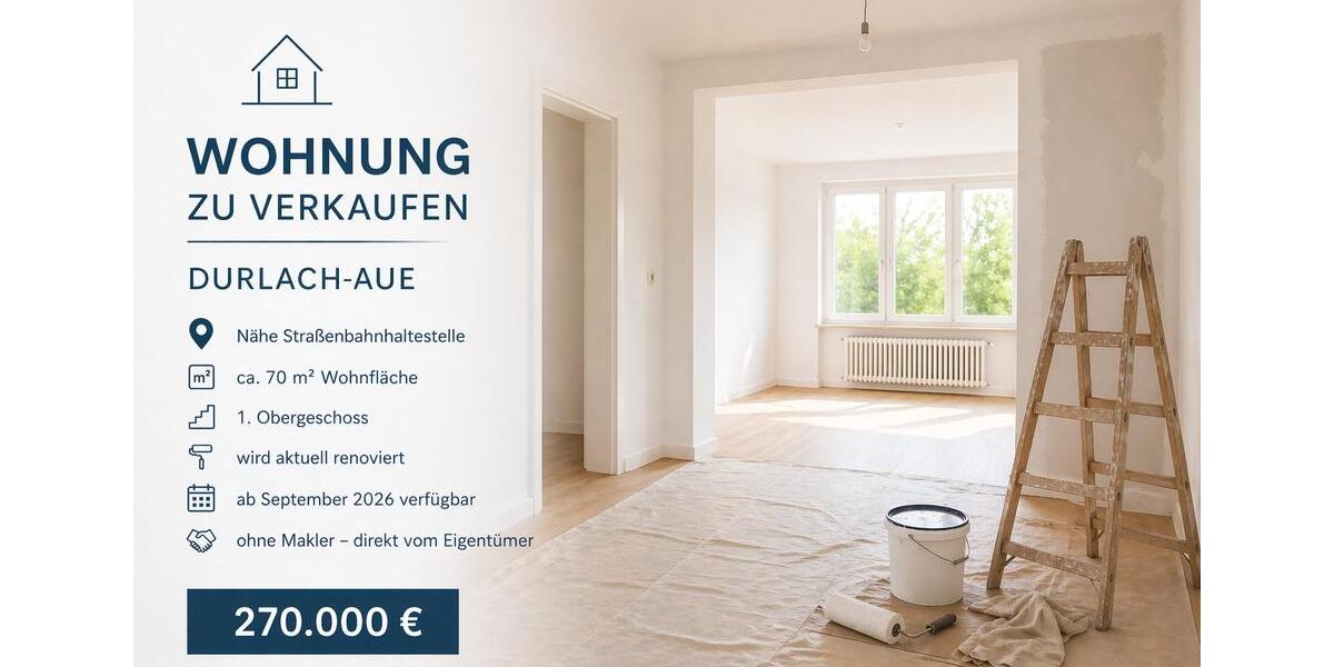 Etagenwohnung Karlsruhe Durlach - 2 Zimmer, 70 m&sup2;, 270.000&euro; | Angebot:26279537