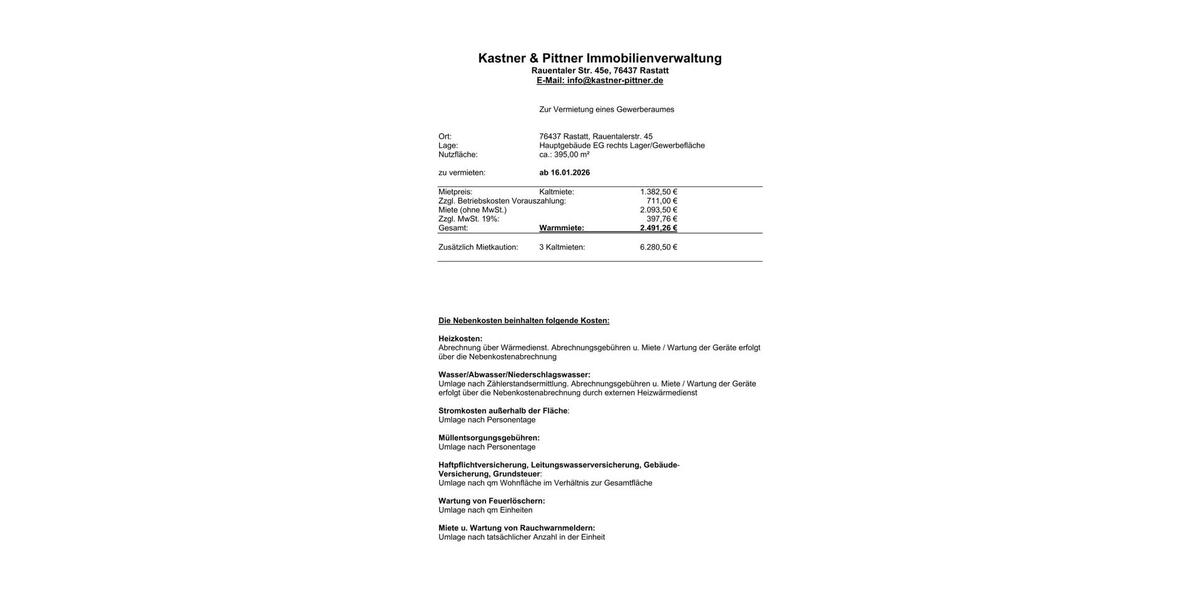 Gewerbeobjekt Rastatt - 2.250&euro; | Angebot:24545532