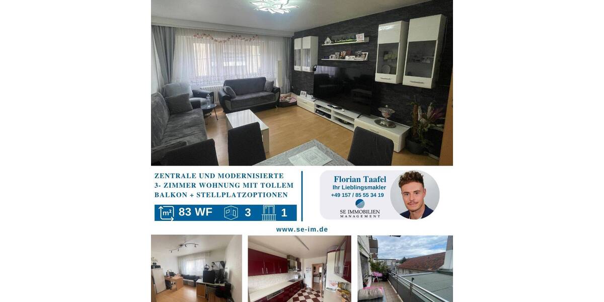 Zentrumsnahe 3-Zimmer Wohnung mit großem Balkon 3 zimmer