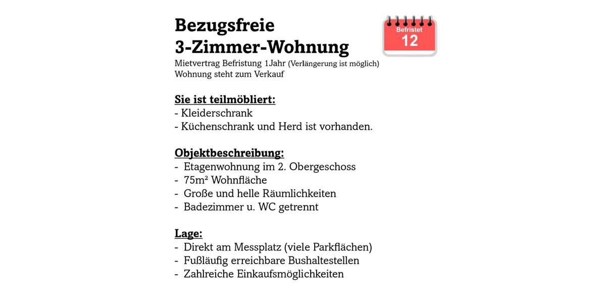 Etagenwohnung Pforzheim Weststadt - 3 Zimmer, 75 m&sup2;, 850&euro; | Angebot:24784390