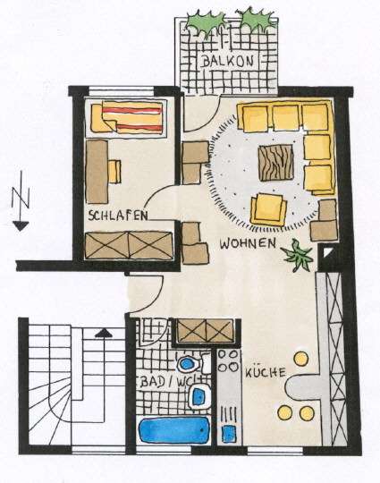 Etagenwohnung Pforzheim Südweststadt - 1.5 Zimmer, 41 m&sup2;, 408&euro; | Angebot:27458522