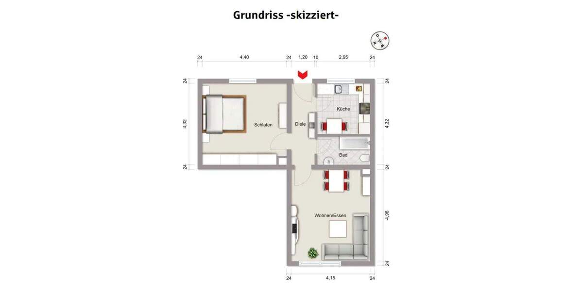 Etagenwohnung Pforzheim Nordstadt - 2 Zimmer, 55 m&sup2;, 665&euro; | Angebot:25760531