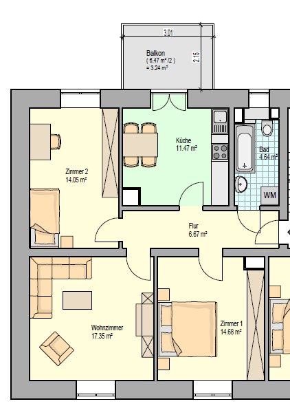 Etagenwohnung Pforzheim Nordstadt - 3 Zimmer, 75 m&sup2;, 650&euro; | Angebot:26439157