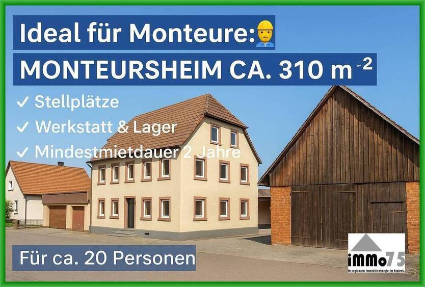 ?? Ideal für Monteure: Großes Monteursheim mit ca. 310?m² Wohnfläche+Stellplätzen,Lager & Werkstatt!