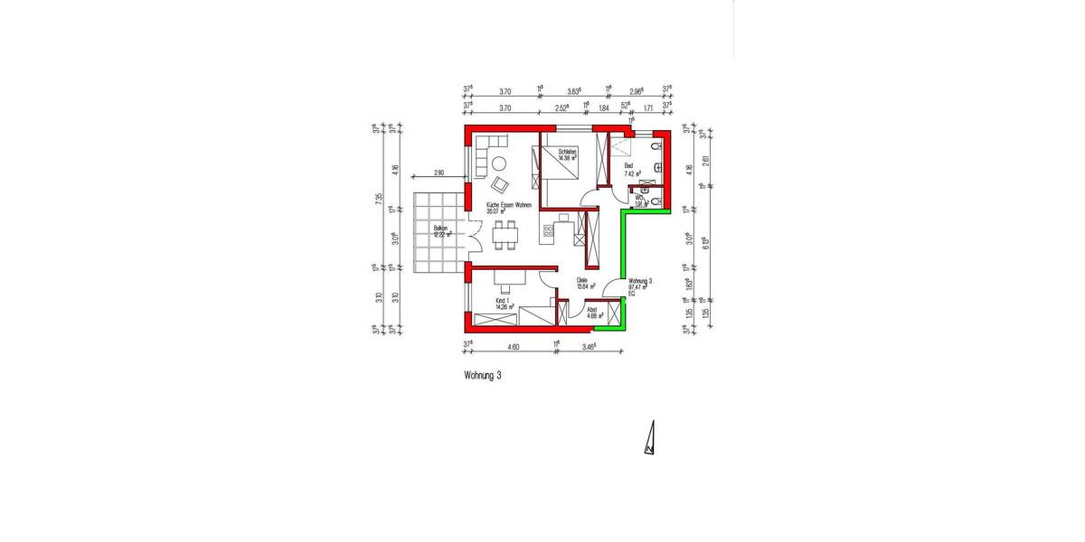 Terrassenwohnung Gernsbach - 3 Zimmer, 97 m&sup2;, 467.856&euro; | Angebot:25747254