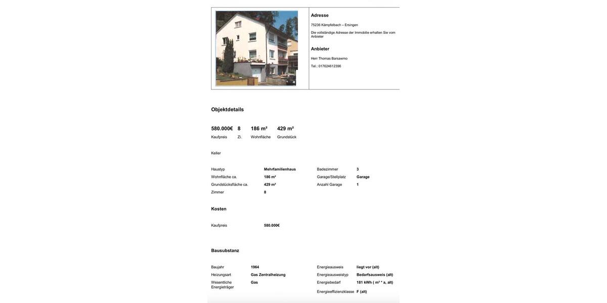 Mehrfamilienhaus, Wohnhaus Kämpfelbach - 8 Zimmer, 186 m&sup2;, 580.000&euro; | Angebot:27121572