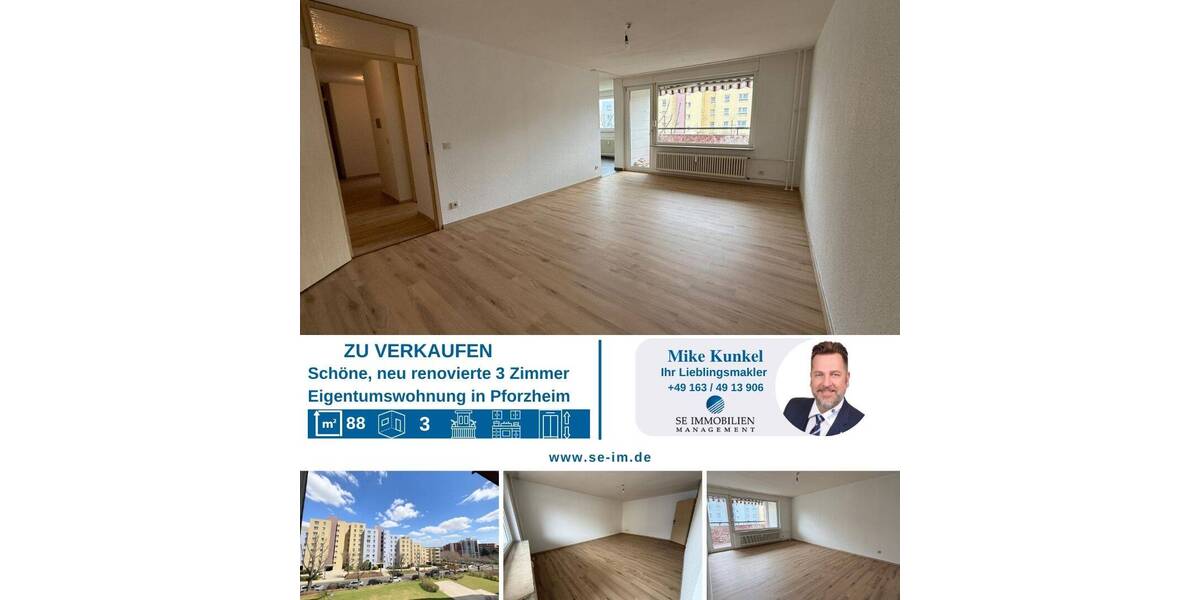 Etagenwohnung Pforzheim Haidach - 3 Zimmer, 88 m&sup2;, 299.000&euro; | Angebot:26364065