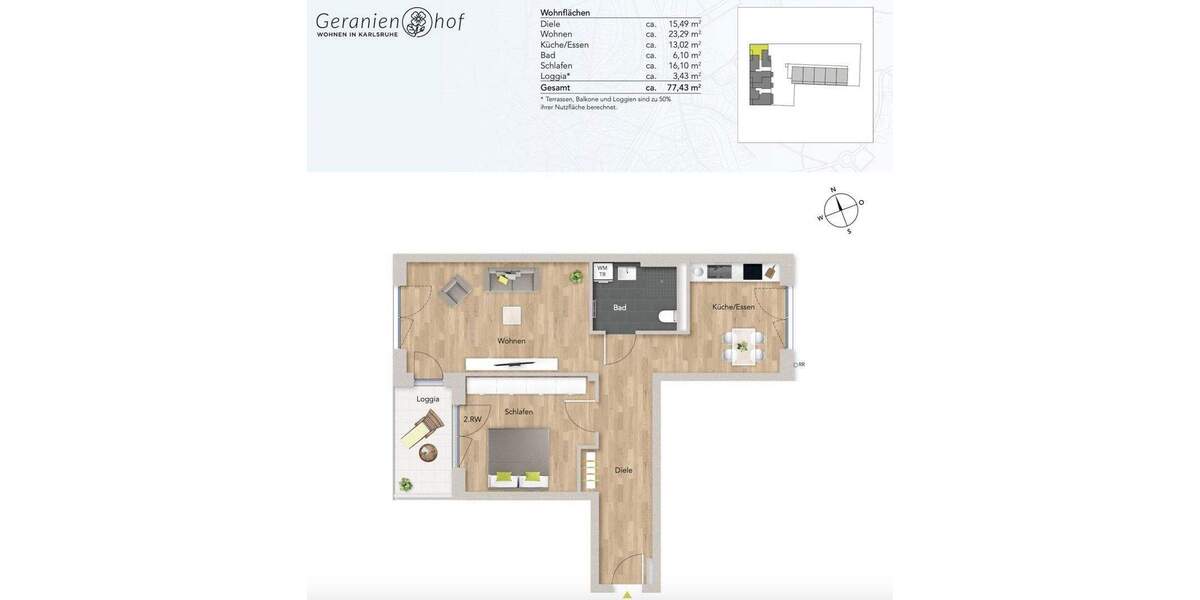 Etagenwohnung Karlsruhe Mühlburg - 2 Zimmer, 77 m&sup2;, 1.175&euro; | Angebot:25483753