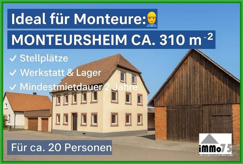 Ideal für Monteure: Großes Monteursheim mit ca. 310 m² Wohnfläche+Stellplätzen,Lager & Werkstatt!