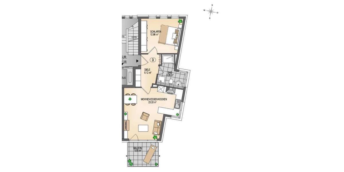 Etagenwohnung Karlsruhe Mühlburg - 2 Zimmer, 51 m&sup2;, 329.000&euro; | Angebot:26213141