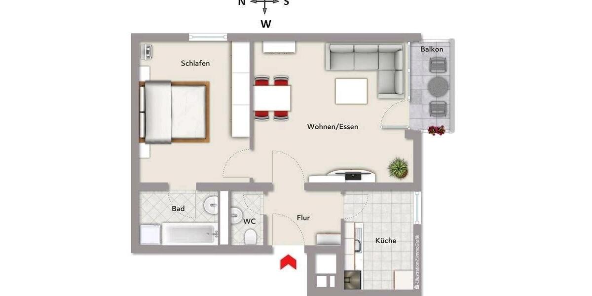 Etagenwohnung Pforzheim - 2 Zimmer, 56 m&sup2;, 812&euro; | Angebot:26407603